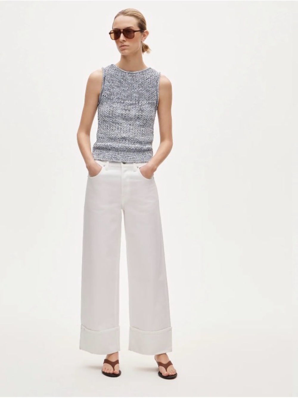 J. Crew White Wide-Leg Cuffed Jeans